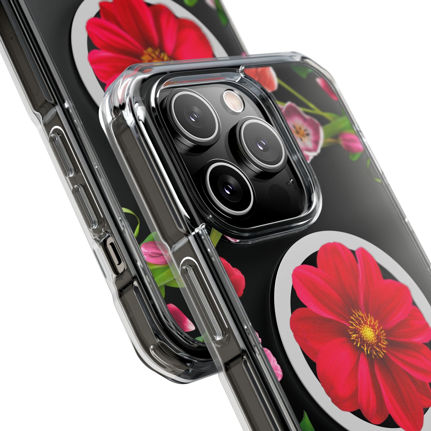 Floral Magnetic Clear Impact Case- Red Flower
