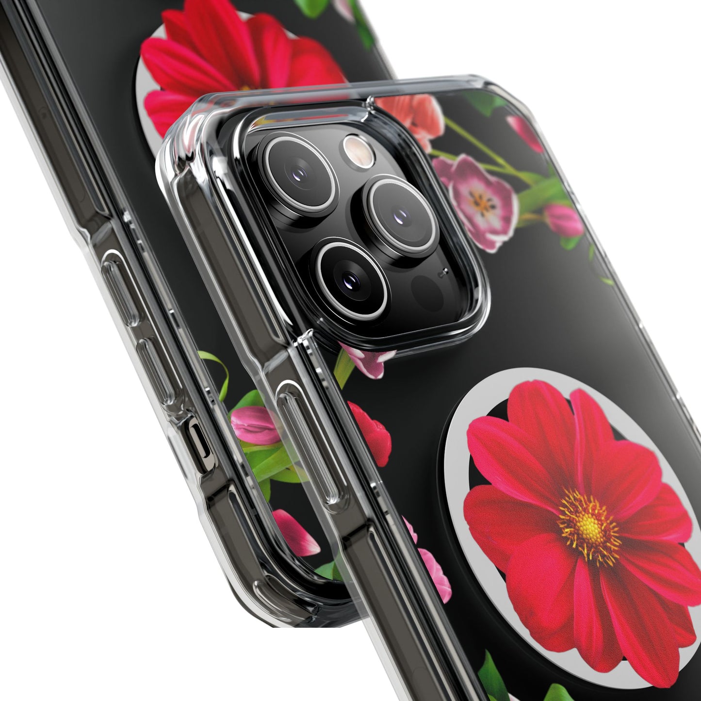 Floral Magnetic Clear Impact Case- Red Flower