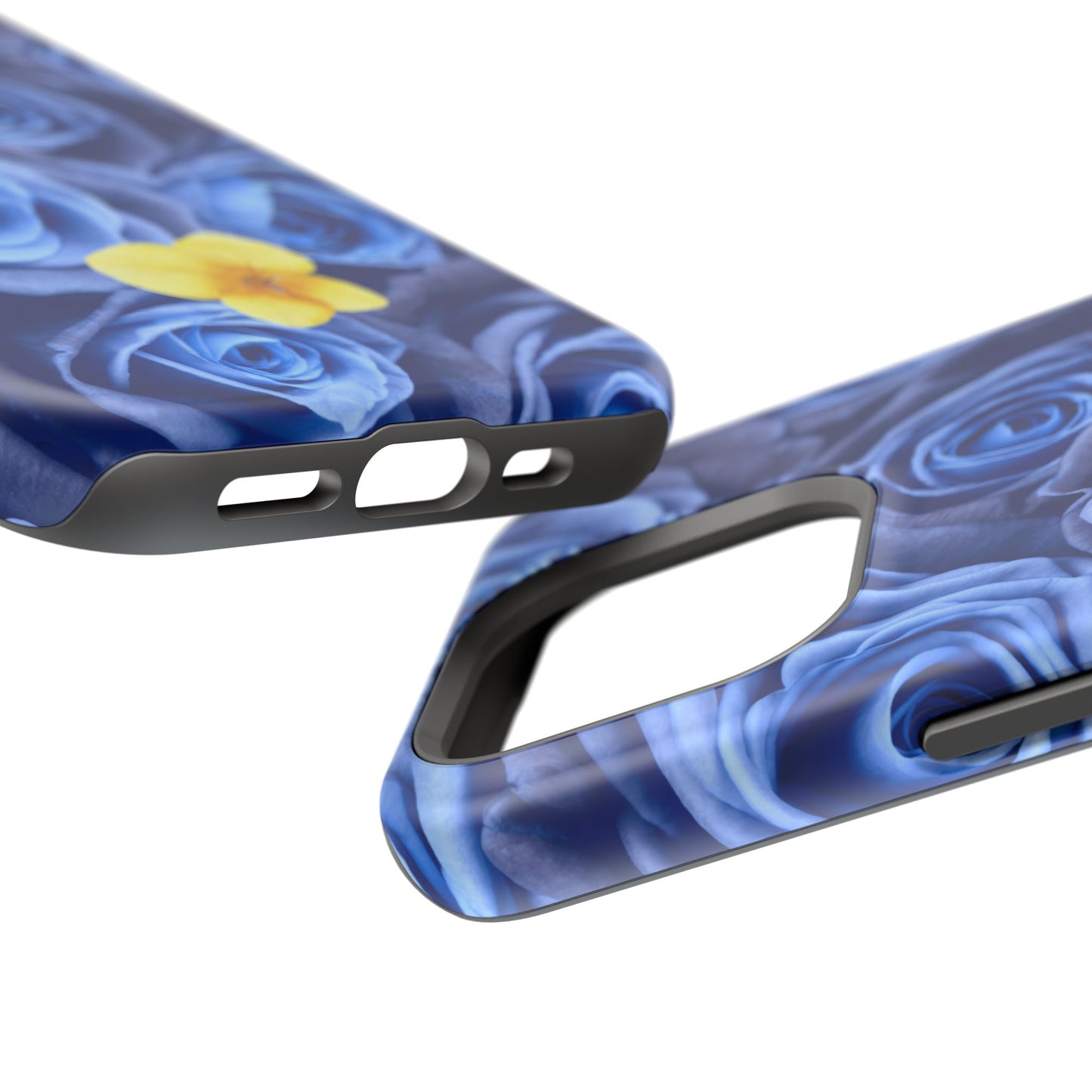 Impact-Resistant Phone Case - Blue Roses & Yellow Flower Design