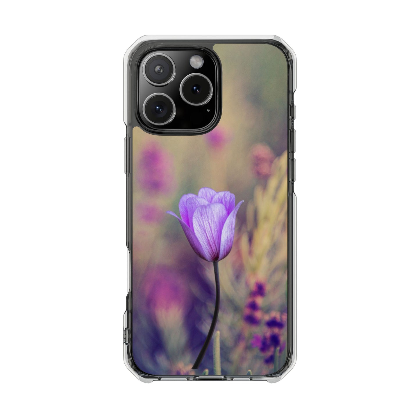 Magnetic Clear Impact Case - Purple Flower on Lavender Field Background