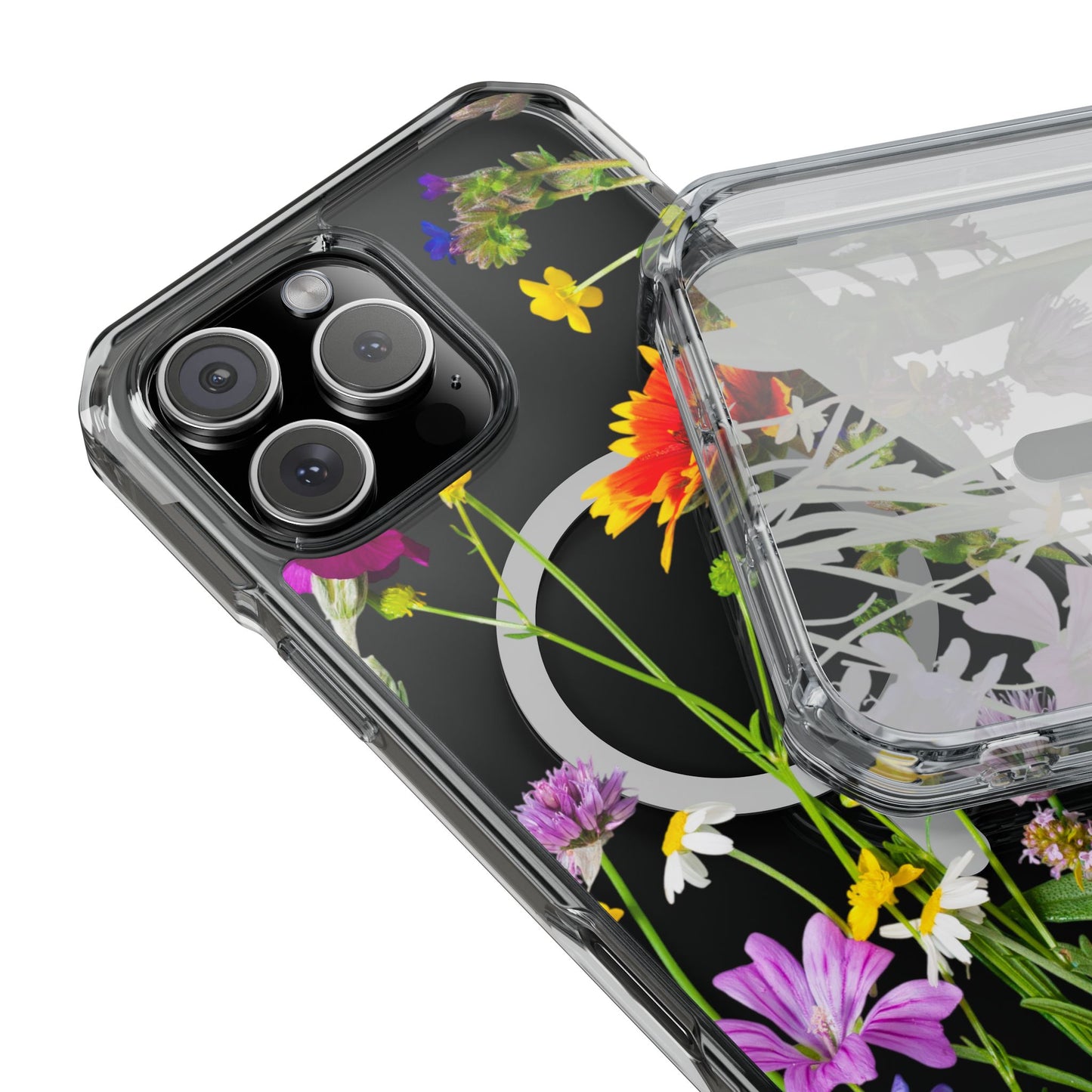 Magnetic Phone Case - Clear Flower Design