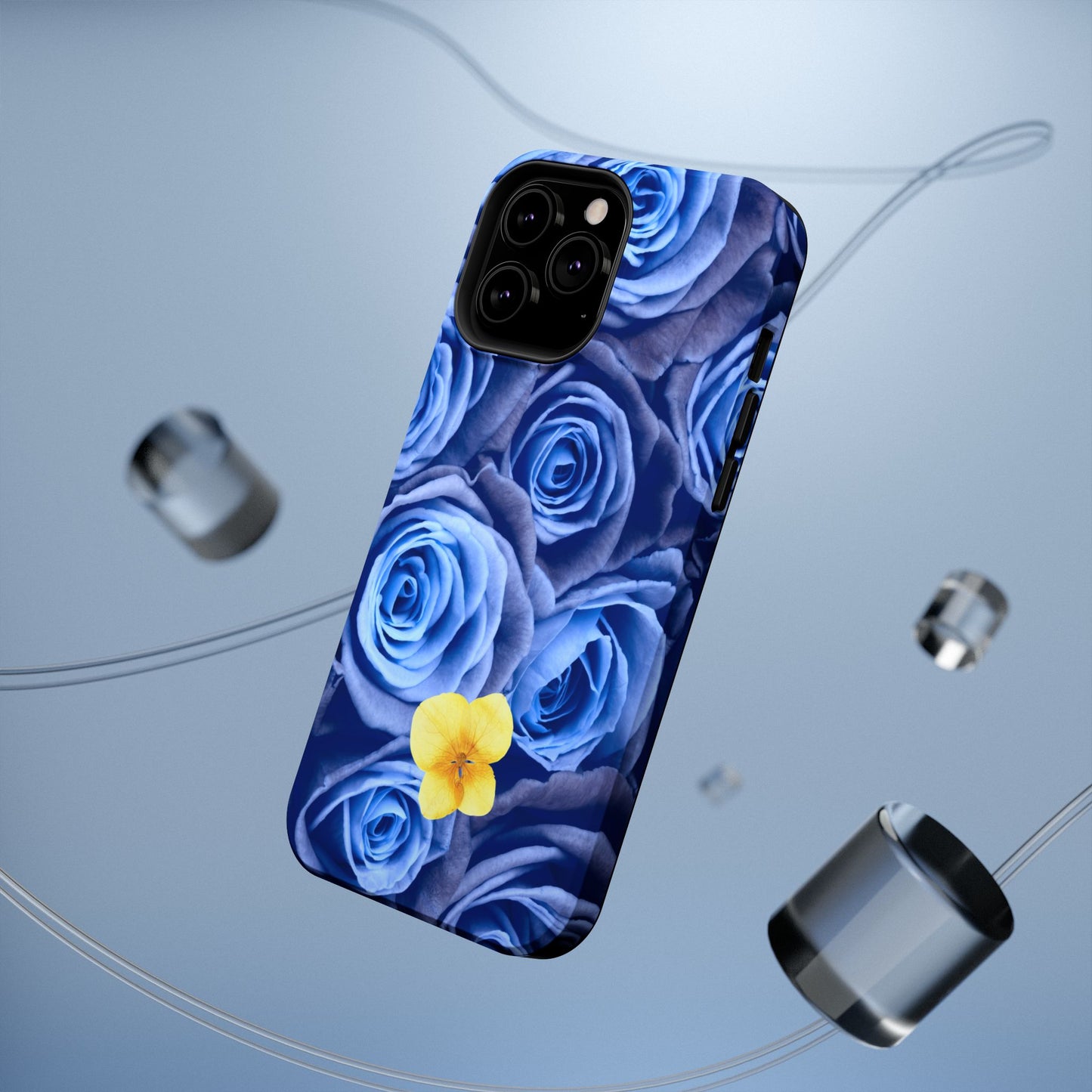 Impact-Resistant Phone Case - Blue Roses & Yellow Flower Design