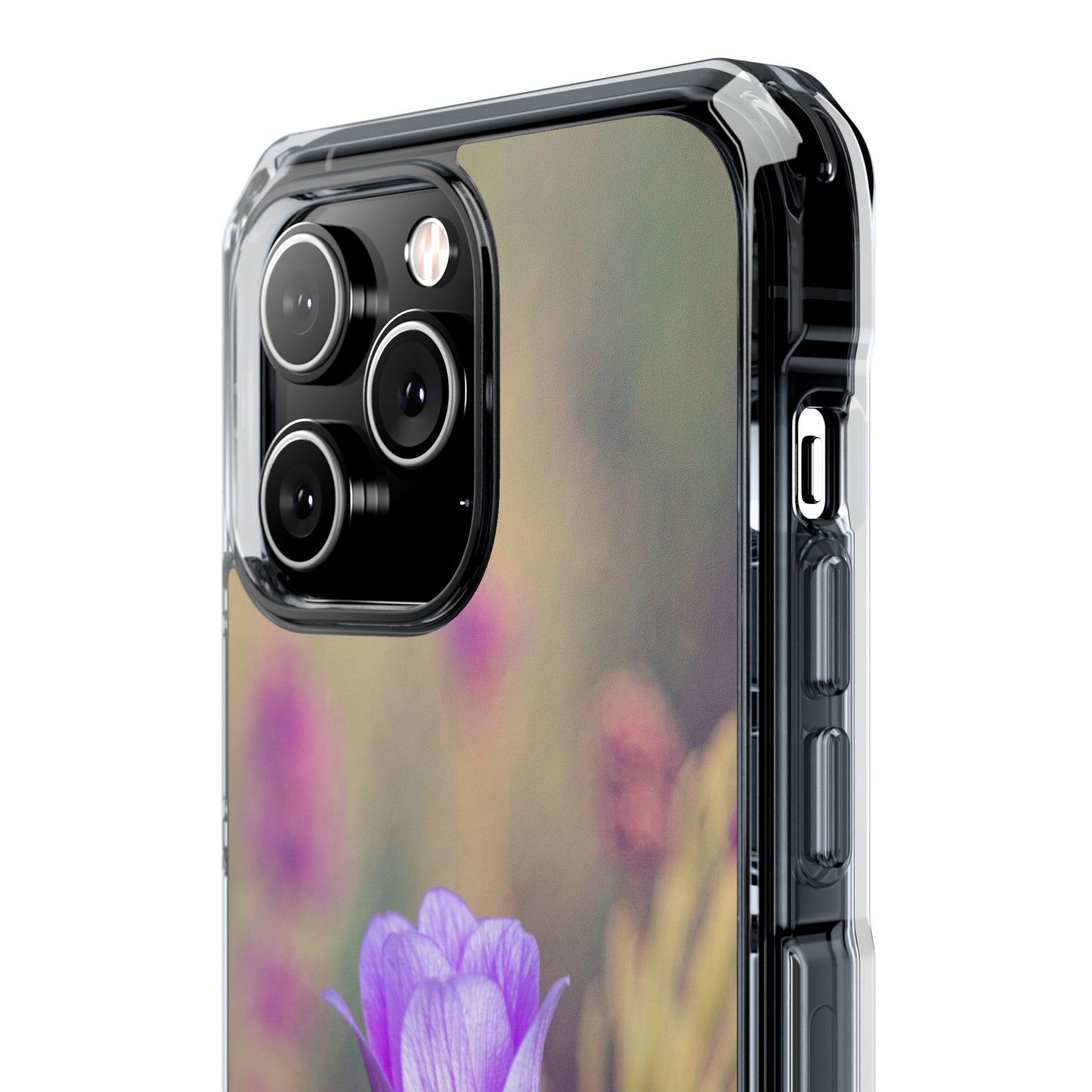 Magnetic Clear Impact Case - Purple Flower on Lavender Field Background