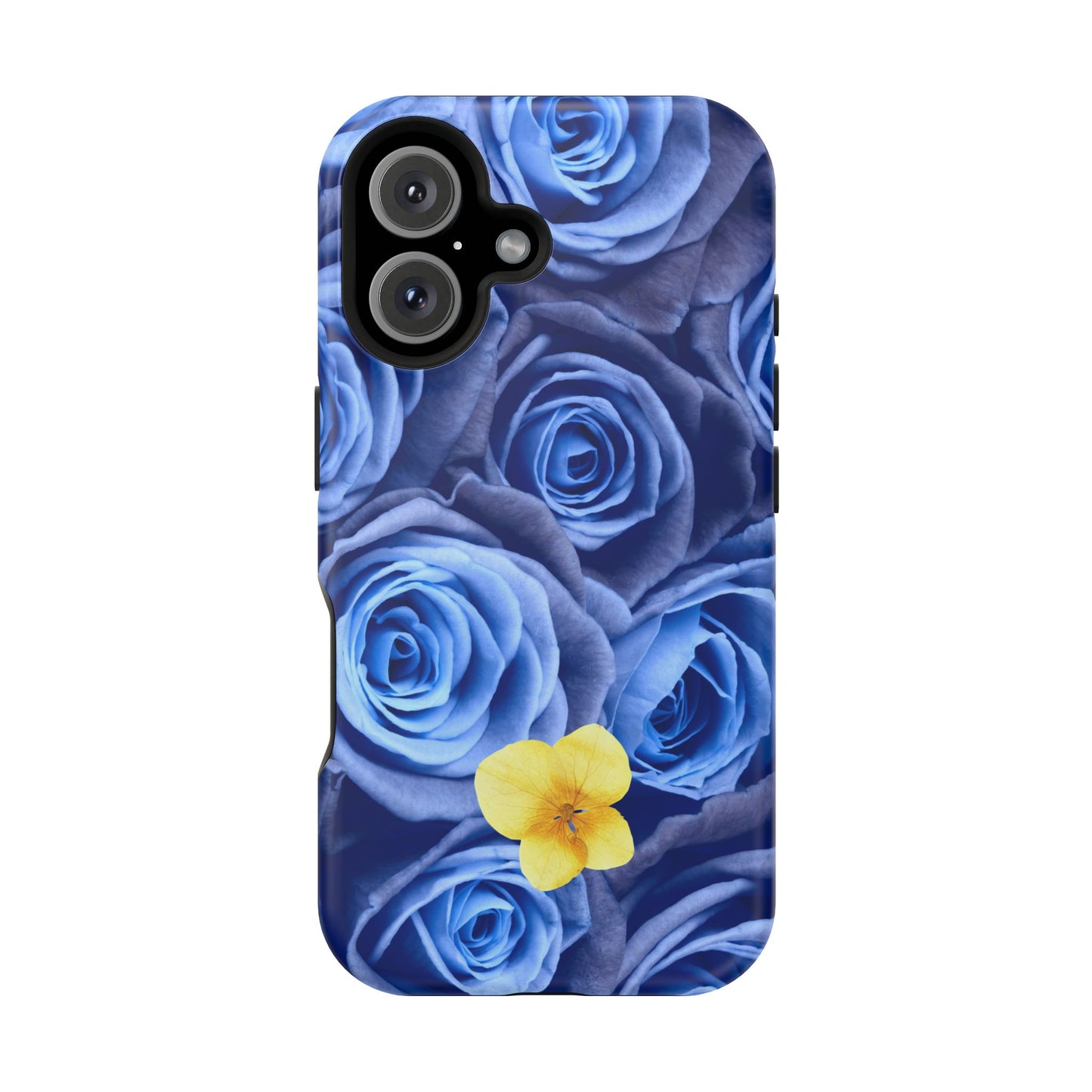 Impact-Resistant Phone Case - Blue Roses & Yellow Flower Design