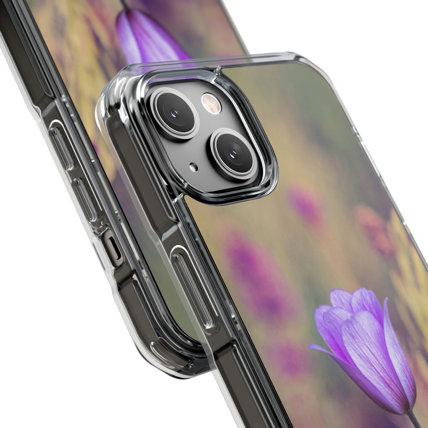 Magnetic Clear Impact Case - Purple Flower on Lavender Field Background