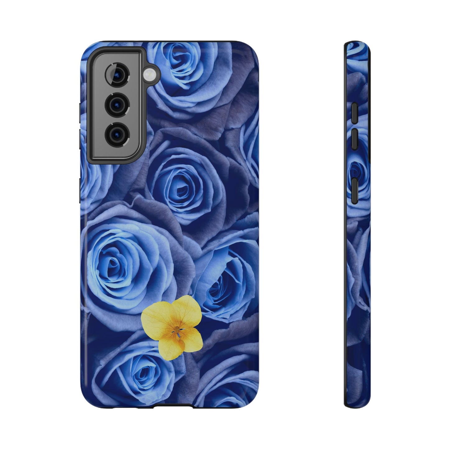 Impact-Resistant Phone Case - Blue Roses & Yellow Flower Design