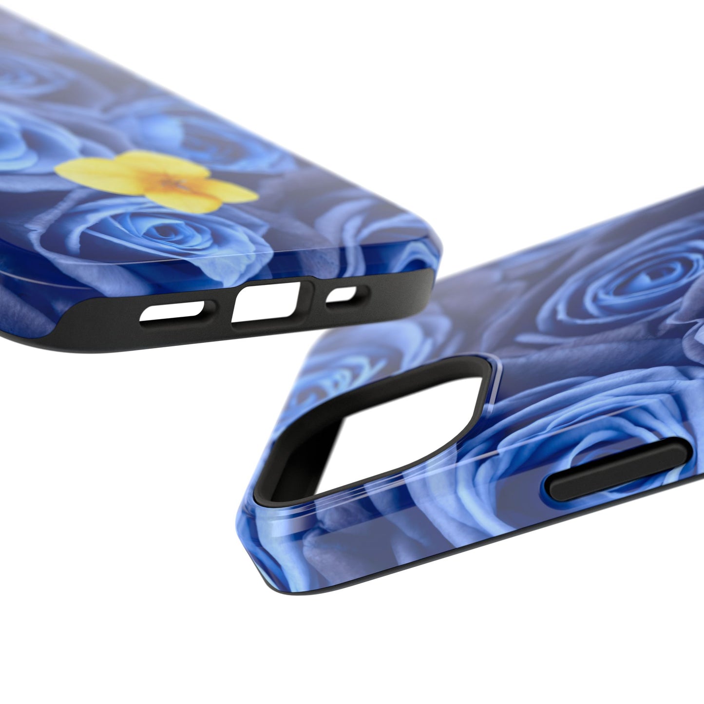 Impact-Resistant Phone Case - Blue Roses & Yellow Flower Design