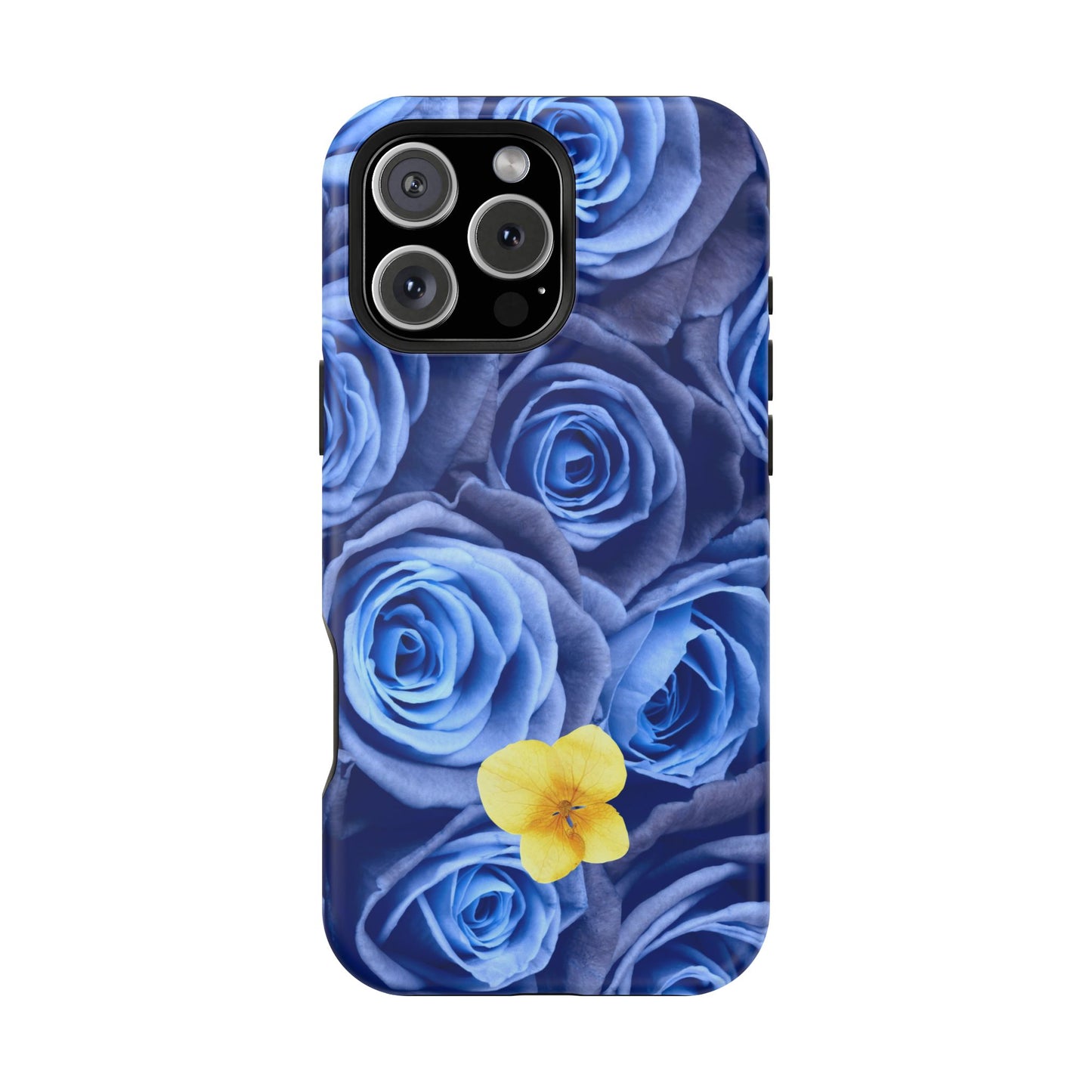 Impact-Resistant Phone Case - Blue Roses & Yellow Flower Design