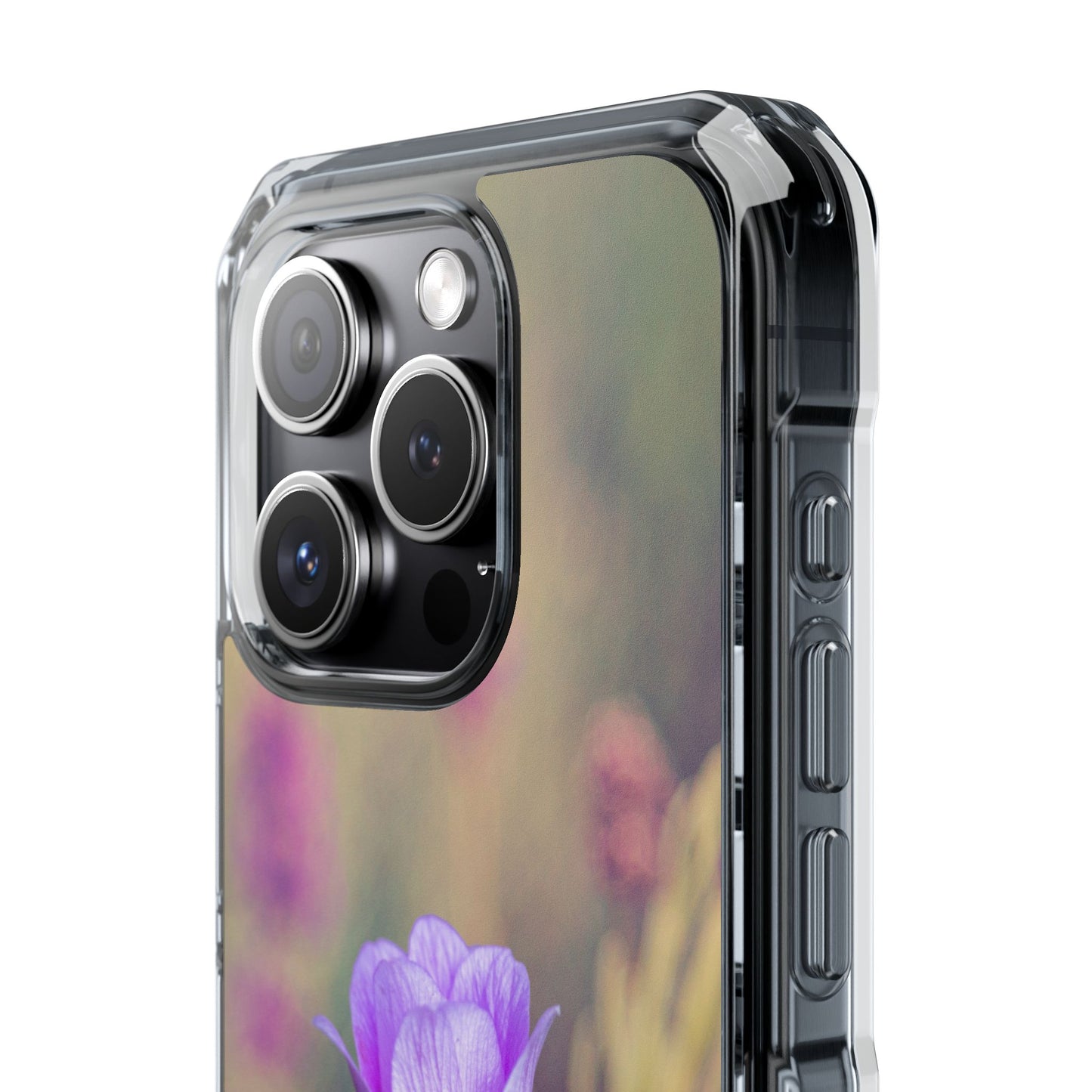 Magnetic Clear Impact Case - Purple Flower on Lavender Field Background