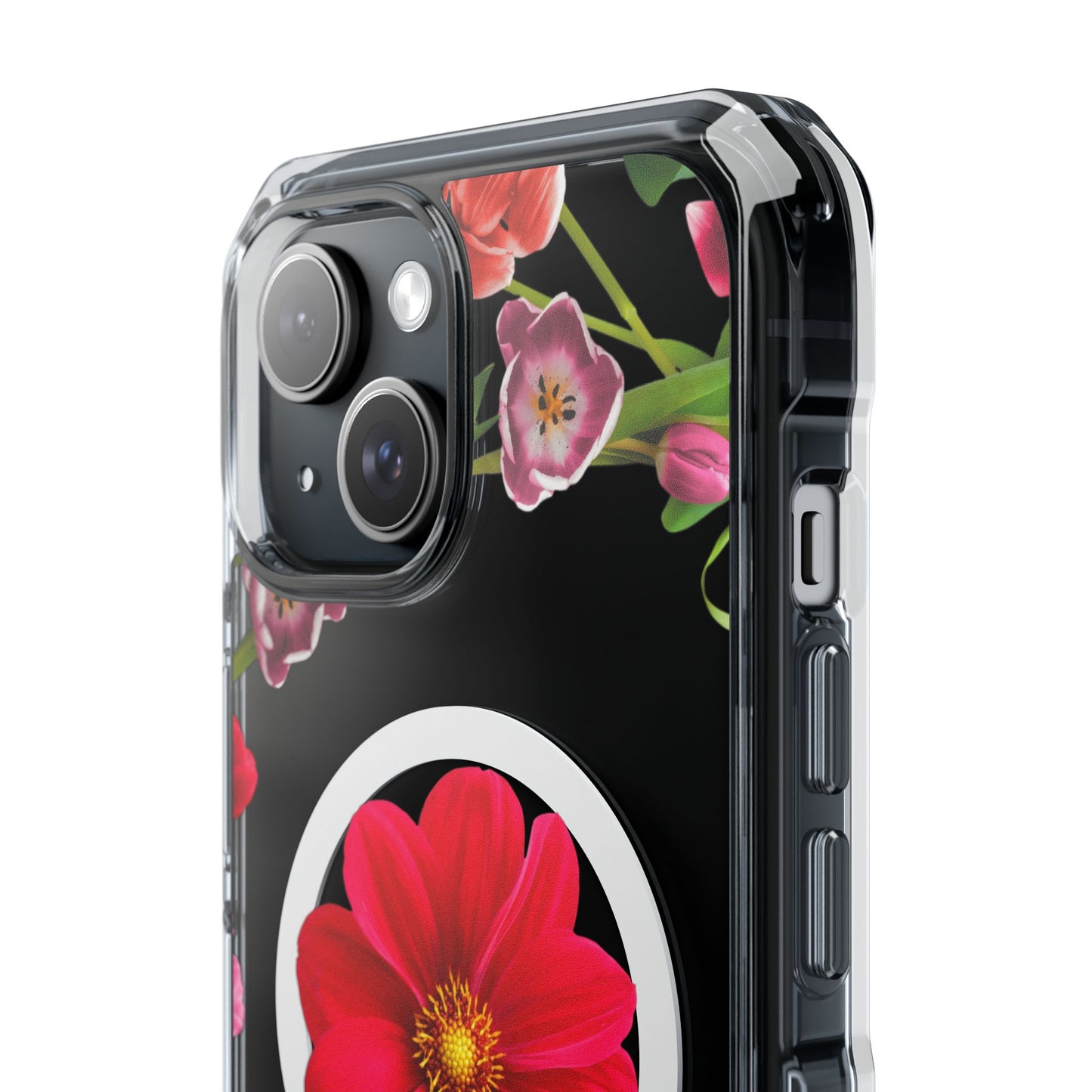 Floral Magnetic Clear Impact Case- Red Flower