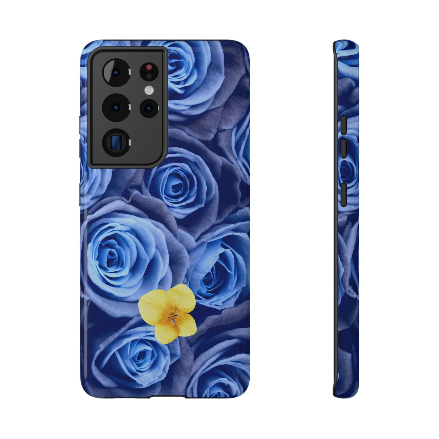 Impact-Resistant Phone Case - Blue Roses & Yellow Flower Design