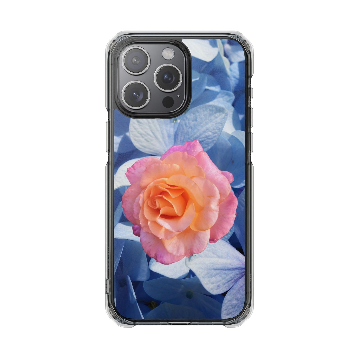 Magnetic Clear Impact Case- Rose on Blue Flowers Background