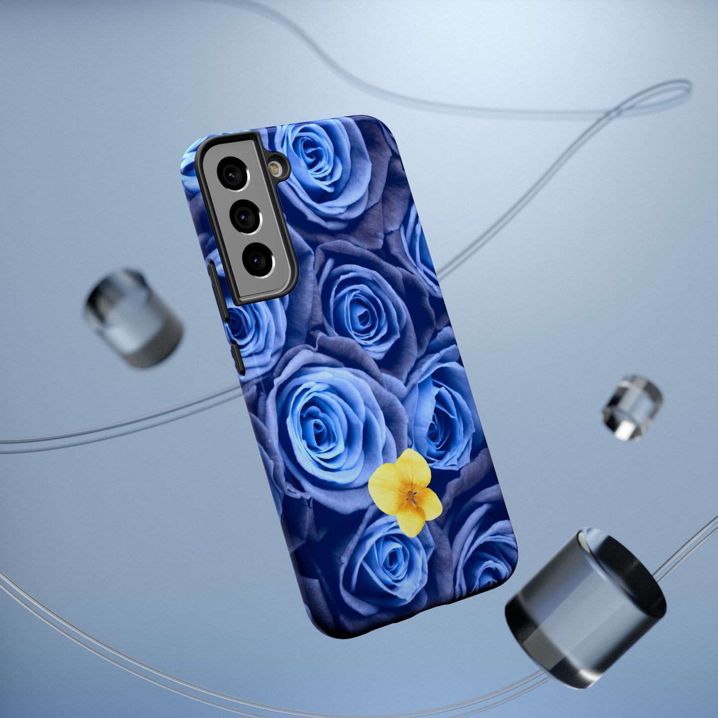 Impact-Resistant Phone Case - Blue Roses & Yellow Flower Design