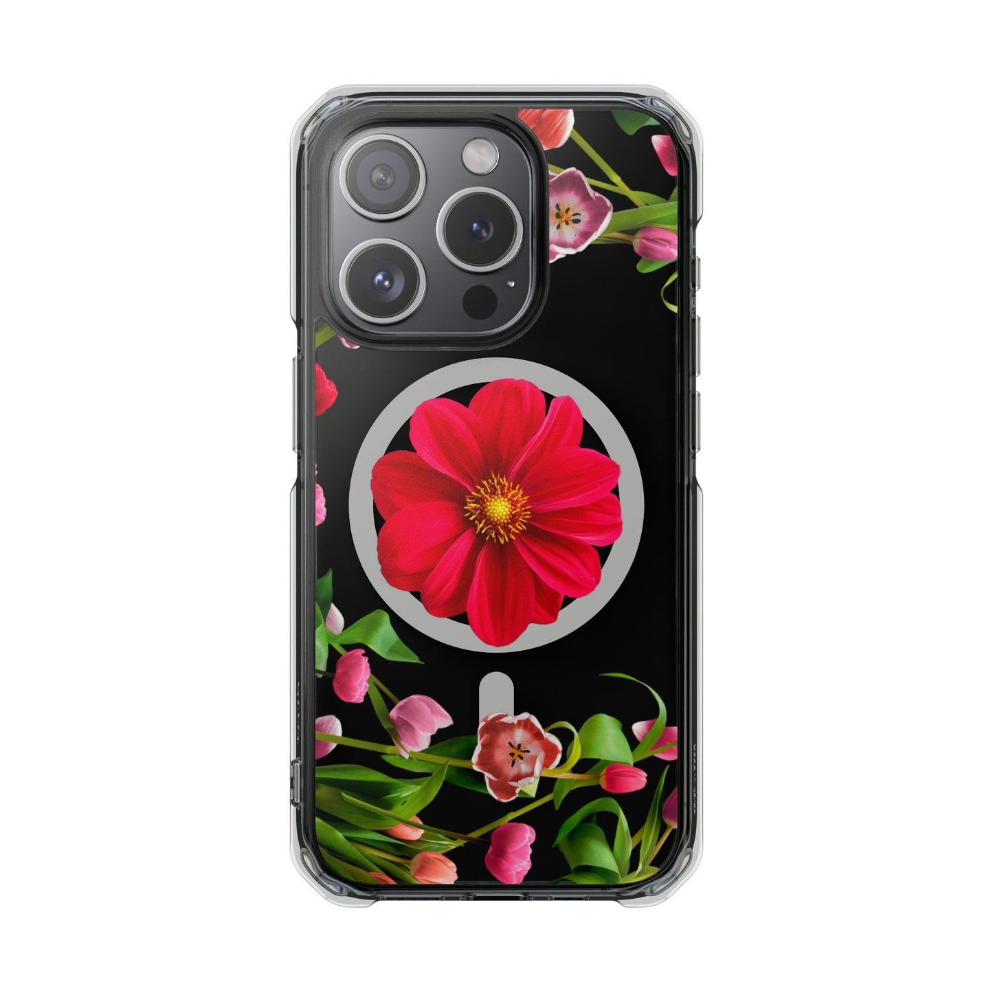 Floral Magnetic Clear Impact Case- Red Flower