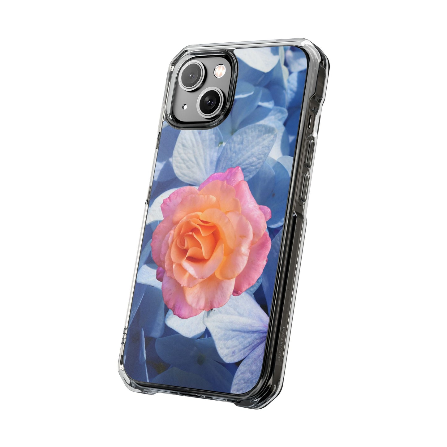 Magnetic Clear Impact Case- Rose on Blue Flowers Background