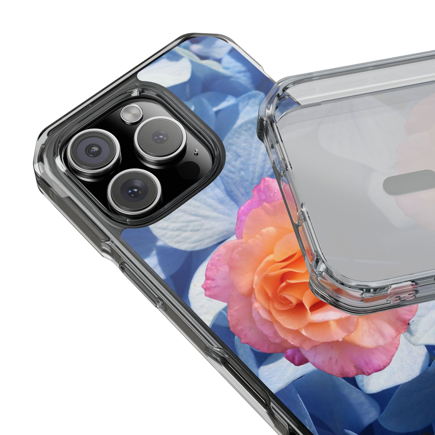 Magnetic Clear Impact Case- Rose on Blue Flowers Background