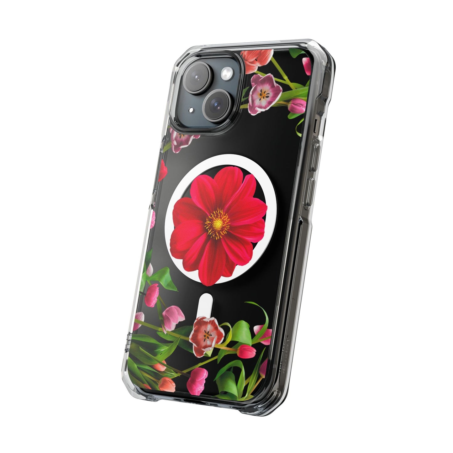 Floral Magnetic Clear Impact Case- Red Flower