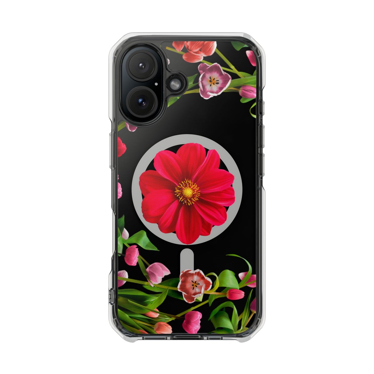 Floral Magnetic Clear Impact Case- Red Flower