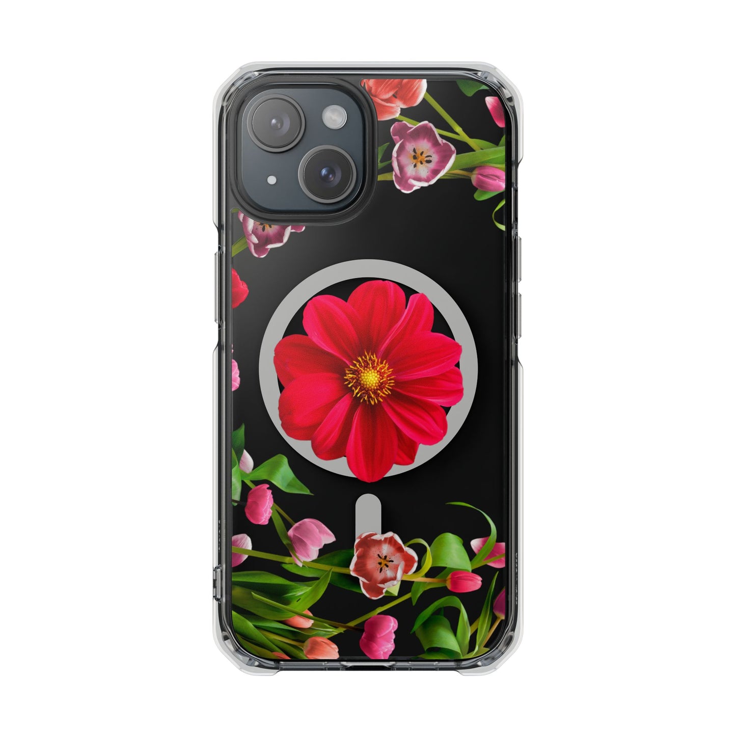 Floral Magnetic Clear Impact Case- Red Flower