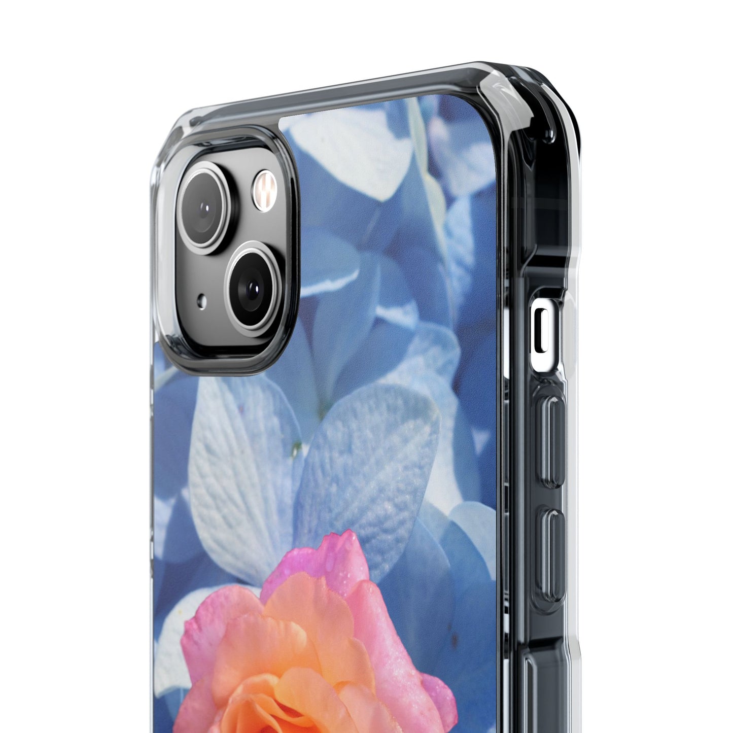 Magnetic Clear Impact Case- Rose on Blue Flowers Background