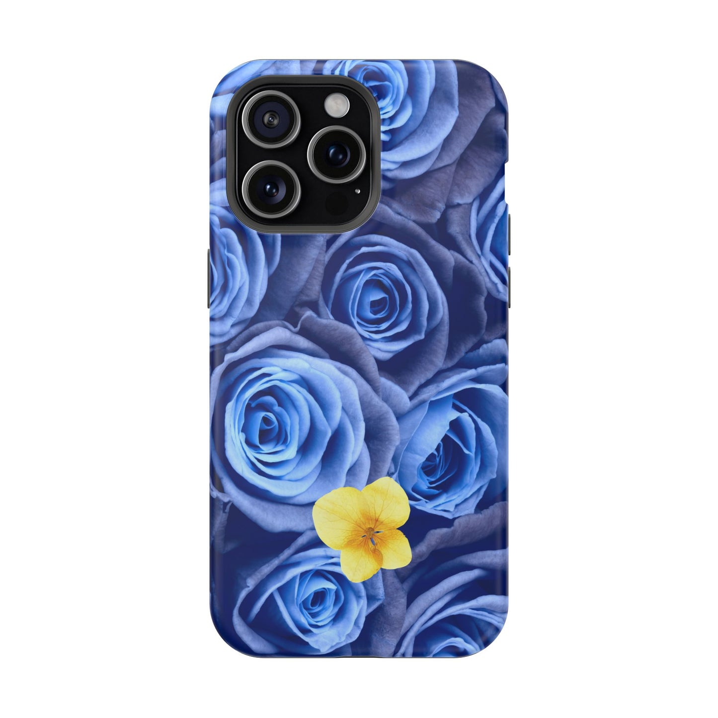 Impact-Resistant Phone Case - Blue Roses & Yellow Flower Design