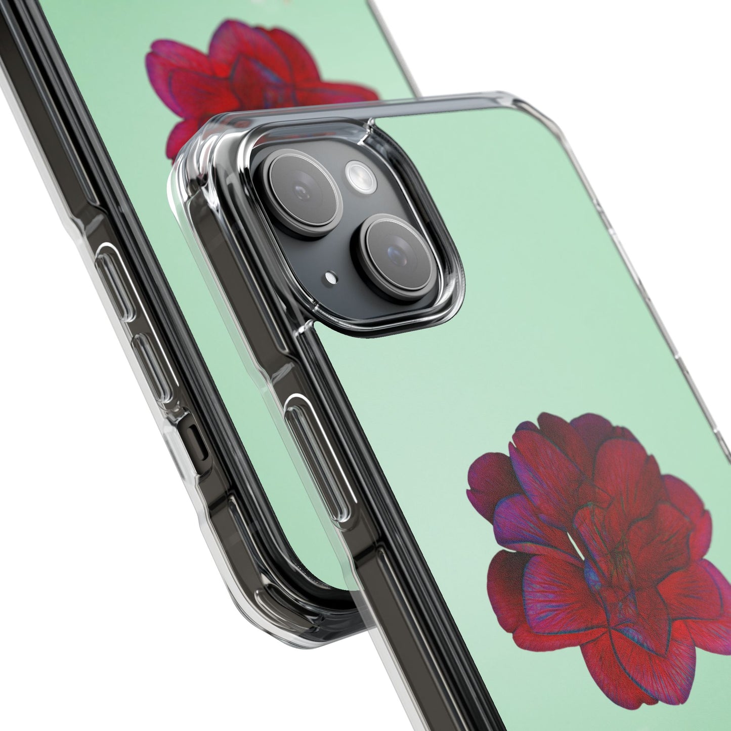 Magnetic Clear Impact Case - Red Beautiful Flower Design