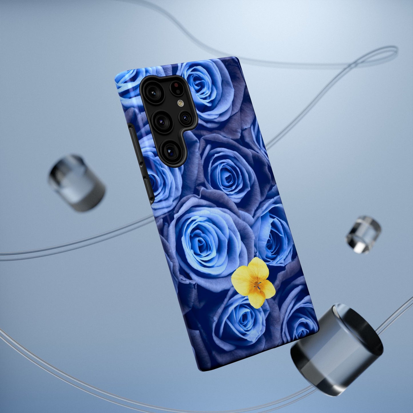 Impact-Resistant Phone Case - Blue Roses & Yellow Flower Design