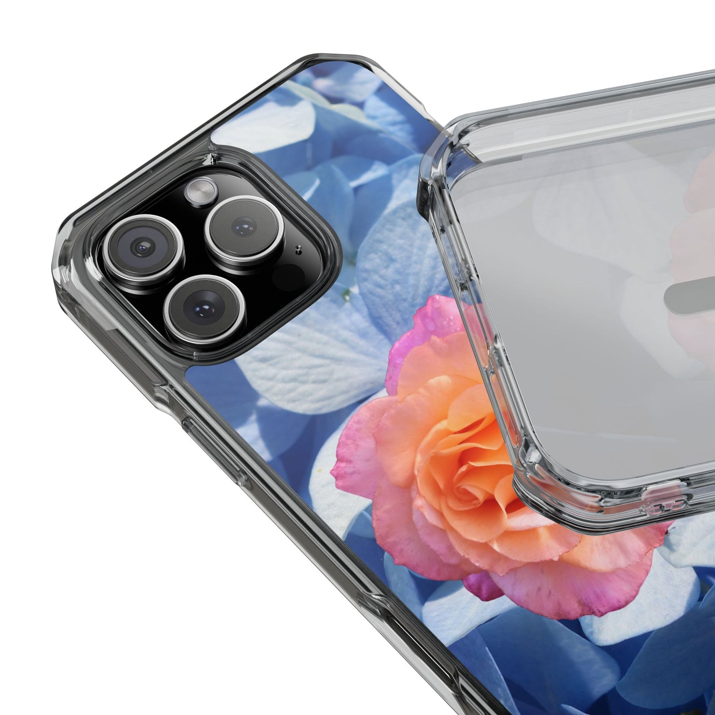 Magnetic Clear Impact Case- Rose on Blue Flowers Background