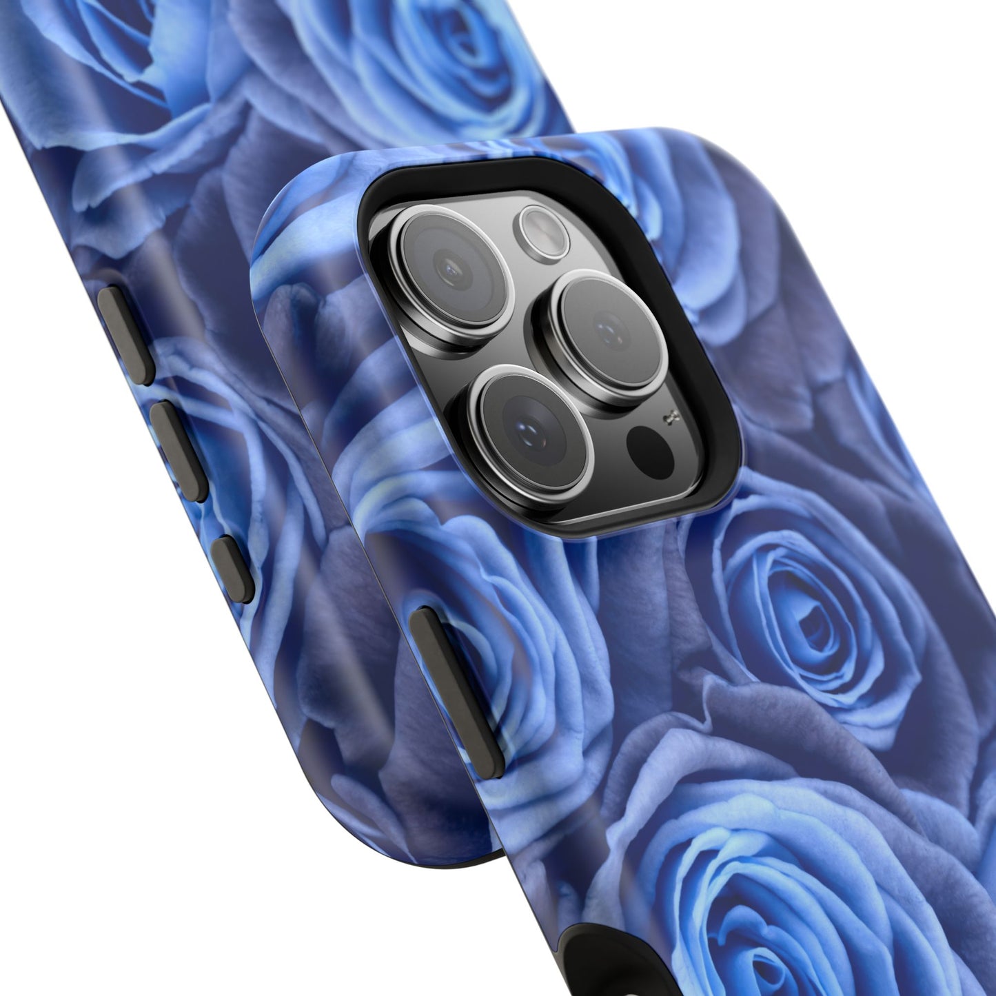 Impact-Resistant Phone Case - Blue Roses & Yellow Flower Design