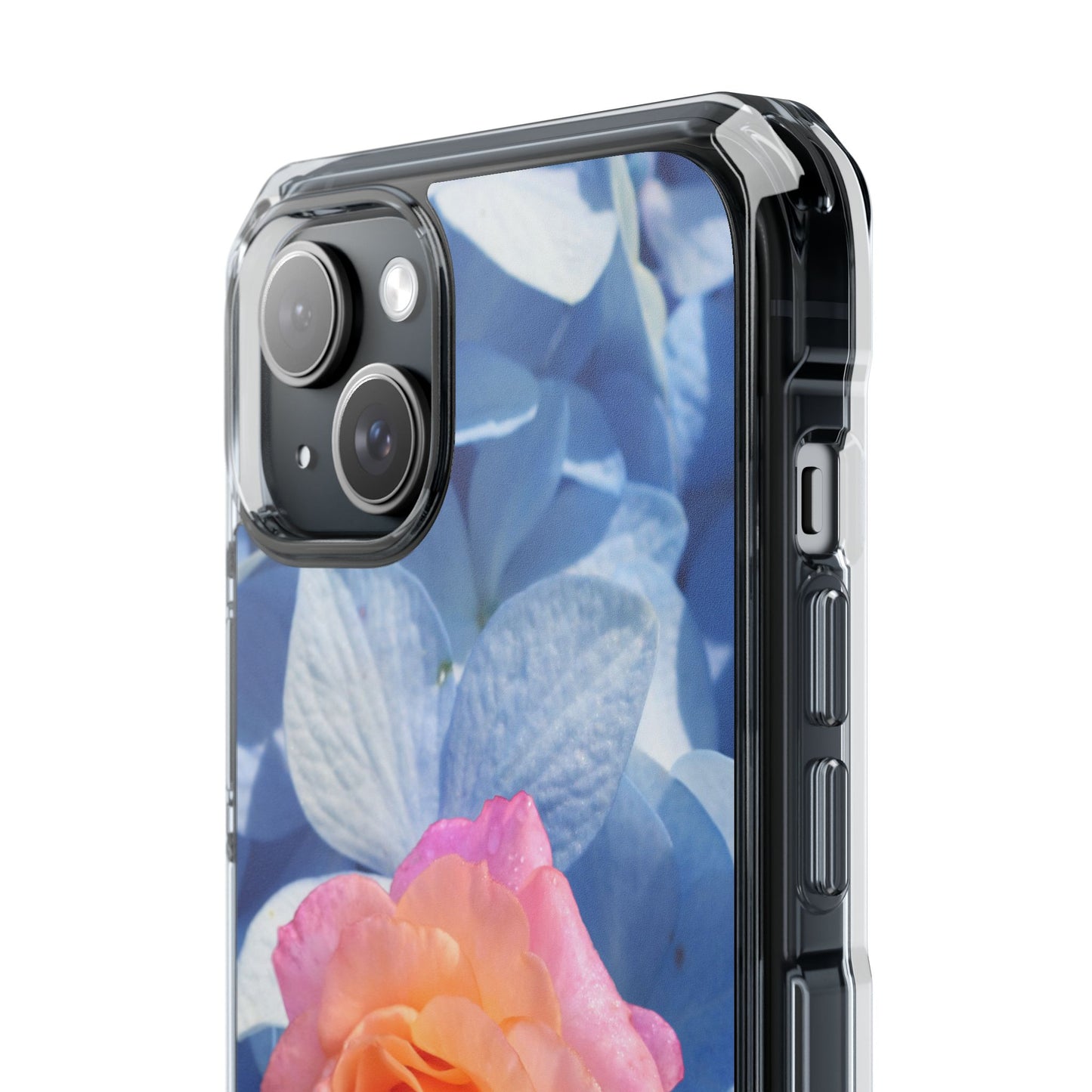 Magnetic Clear Impact Case- Rose on Blue Flowers Background