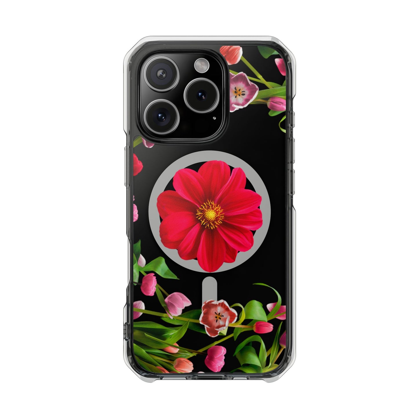 Floral Magnetic Clear Impact Case- Red Flower