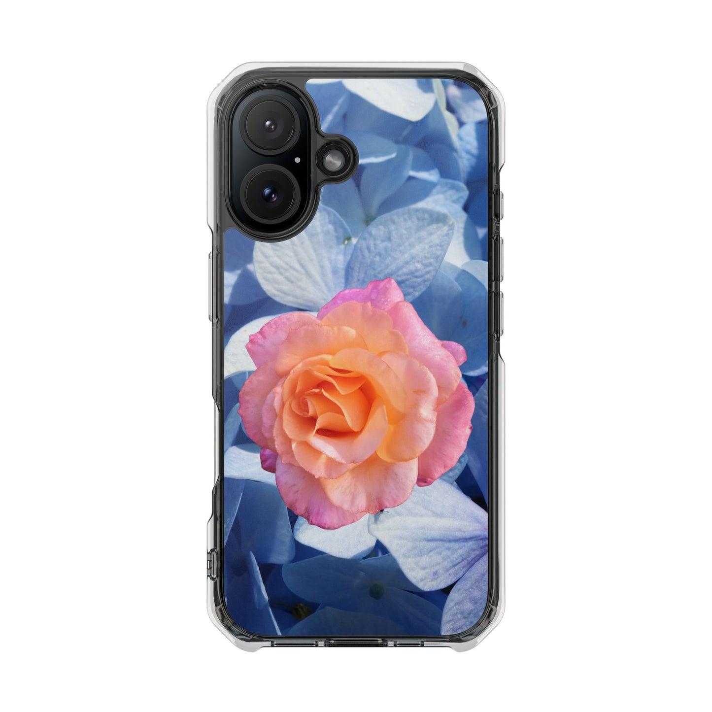 Magnetic Clear Impact Case- Rose on Blue Flowers Background