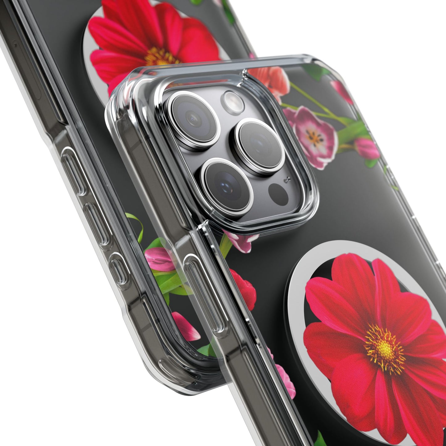 Floral Magnetic Clear Impact Case- Red Flower