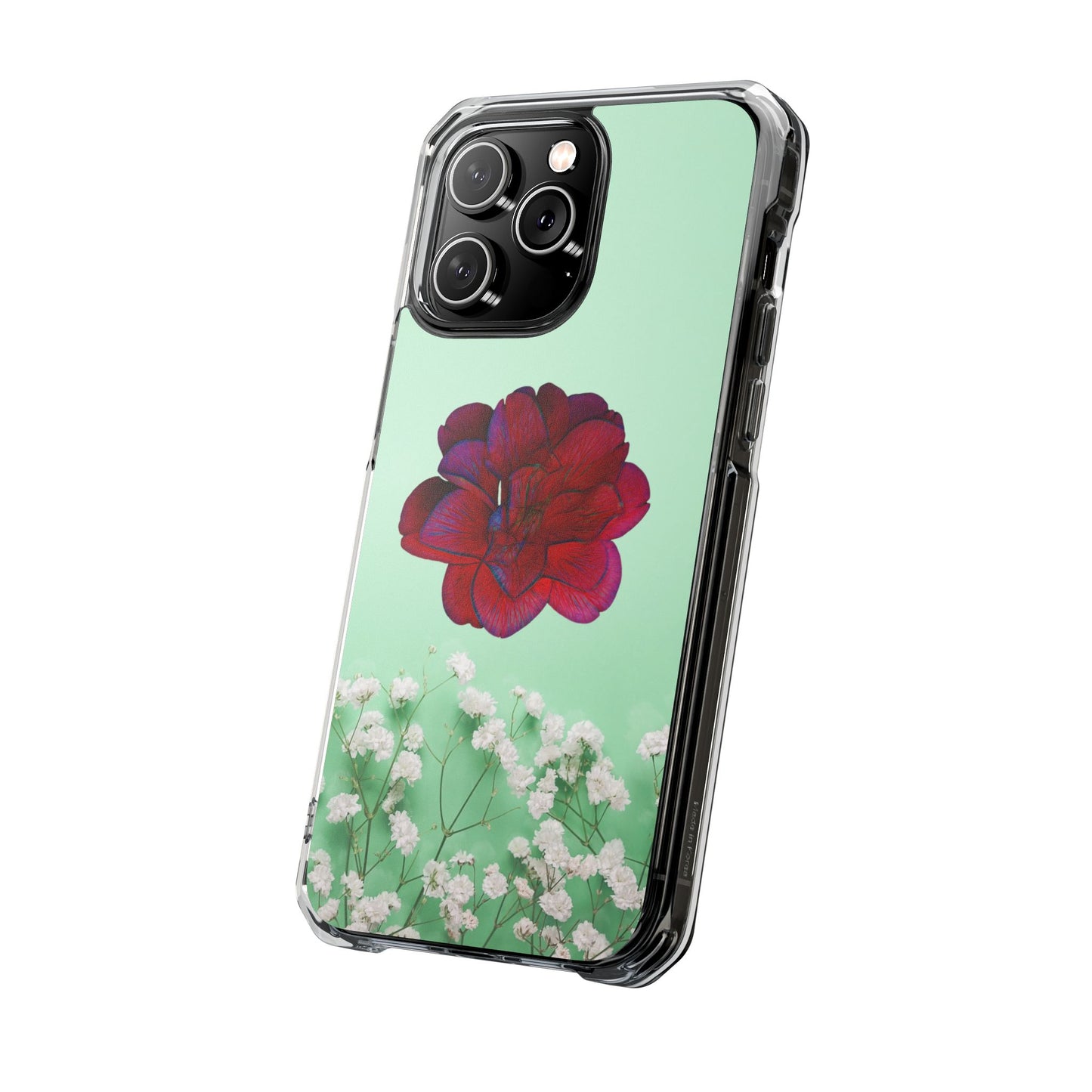 Magnetic Clear Impact Case - Red Beautiful Flower Design