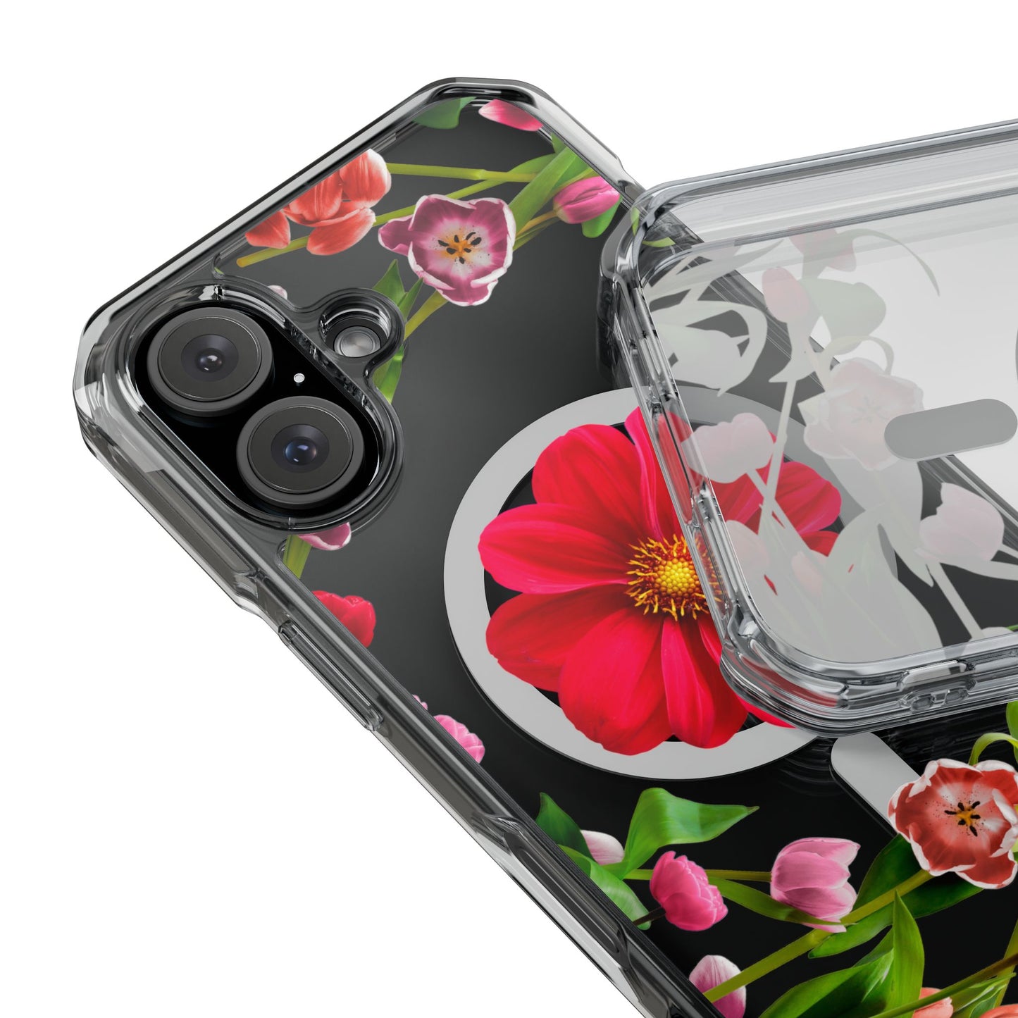 Floral Magnetic Clear Impact Case- Red Flower