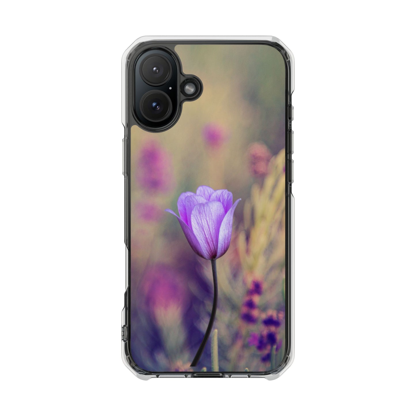 Magnetic Clear Impact Case - Purple Flower on Lavender Field Background