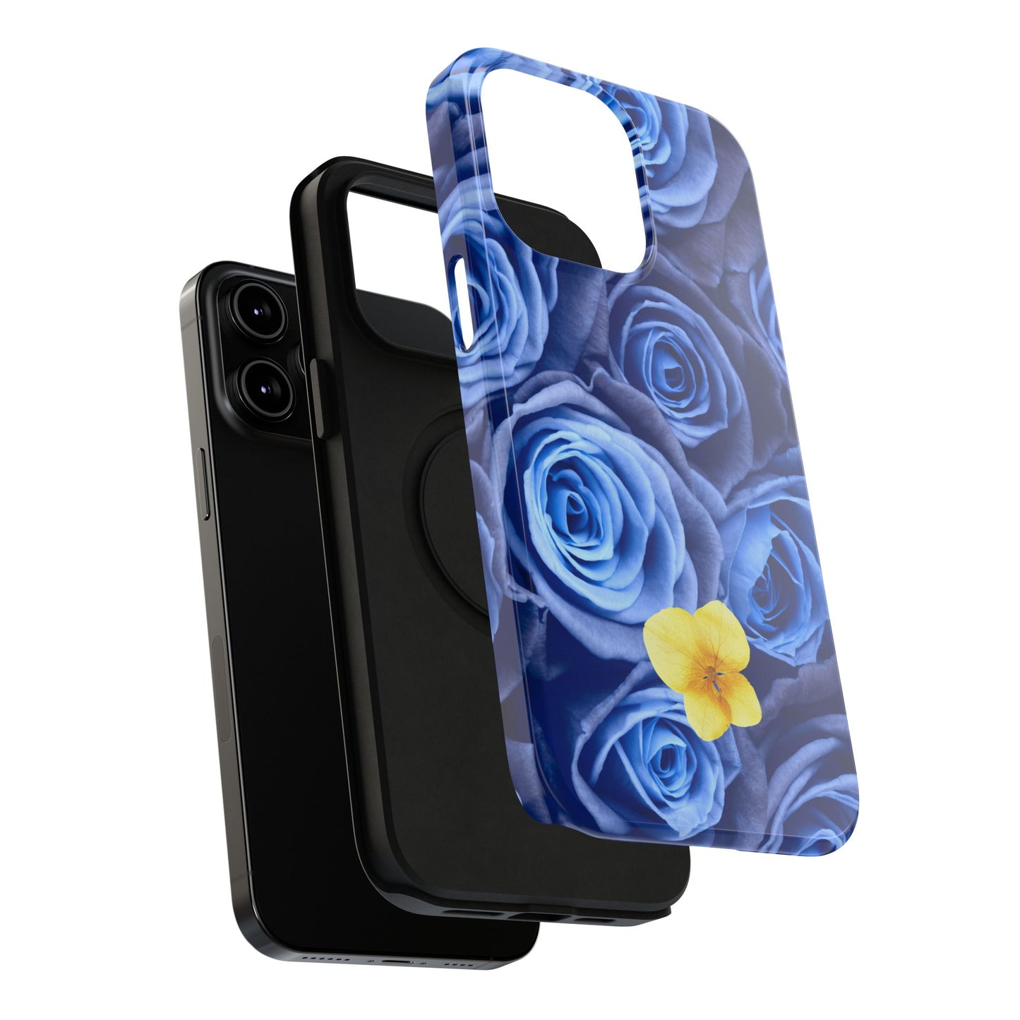 Impact-Resistant Phone Case - Blue Roses & Yellow Flower Design