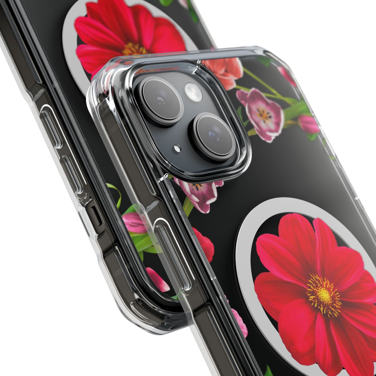 Floral Magnetic Clear Impact Case- Red Flower