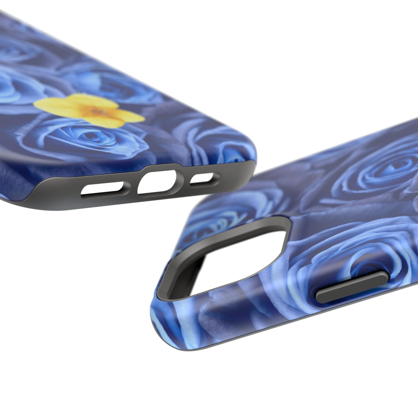 Impact-Resistant Phone Case - Blue Roses & Yellow Flower Design