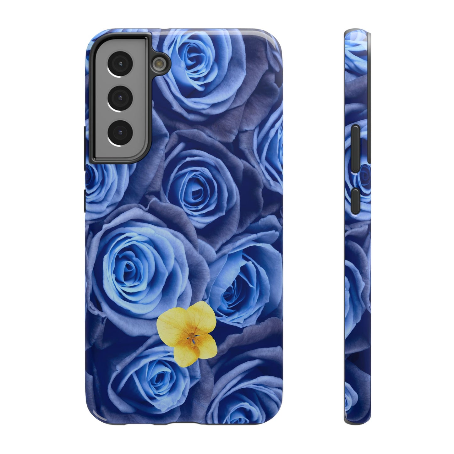 Impact-Resistant Phone Case - Blue Roses & Yellow Flower Design