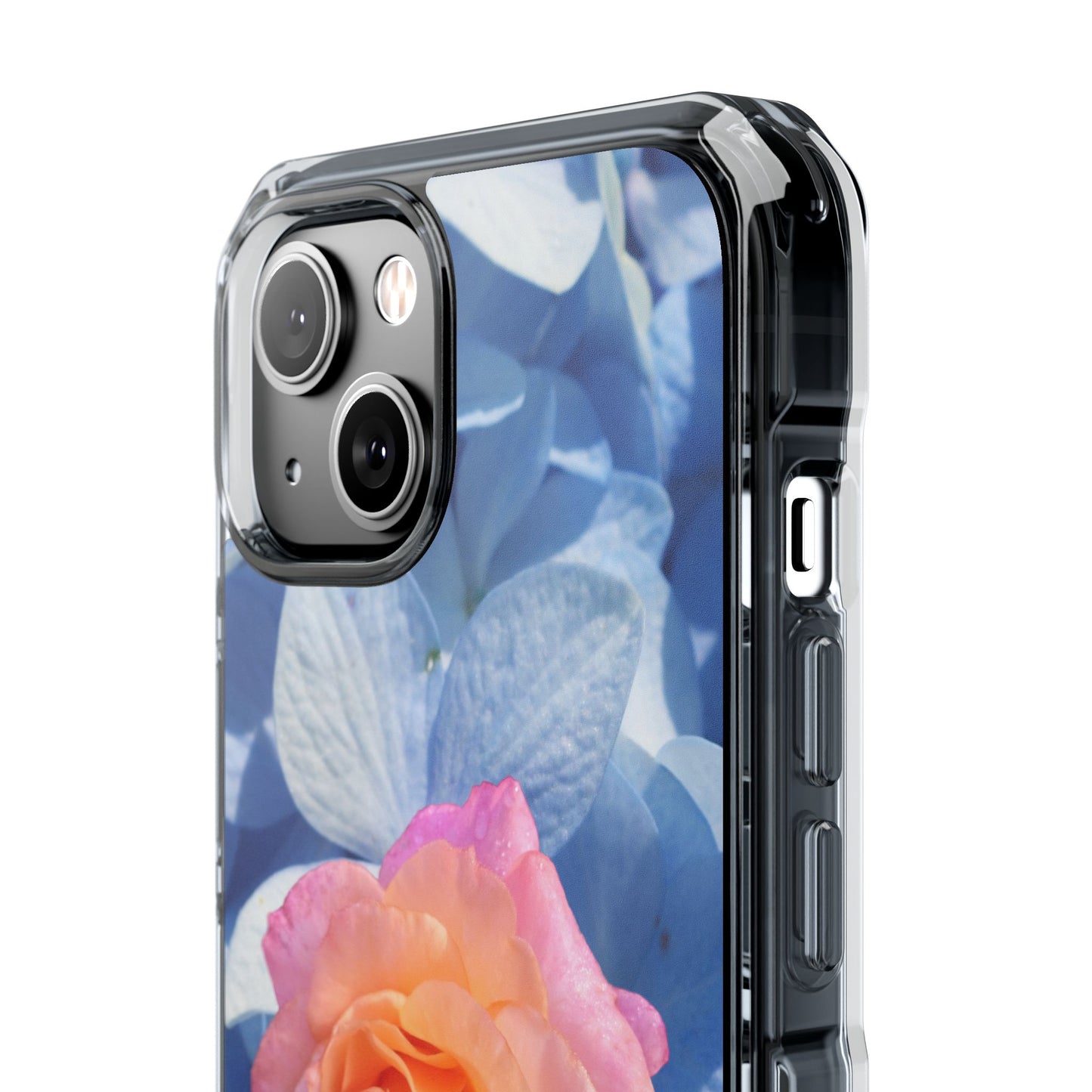 Magnetic Clear Impact Case- Rose on Blue Flowers Background