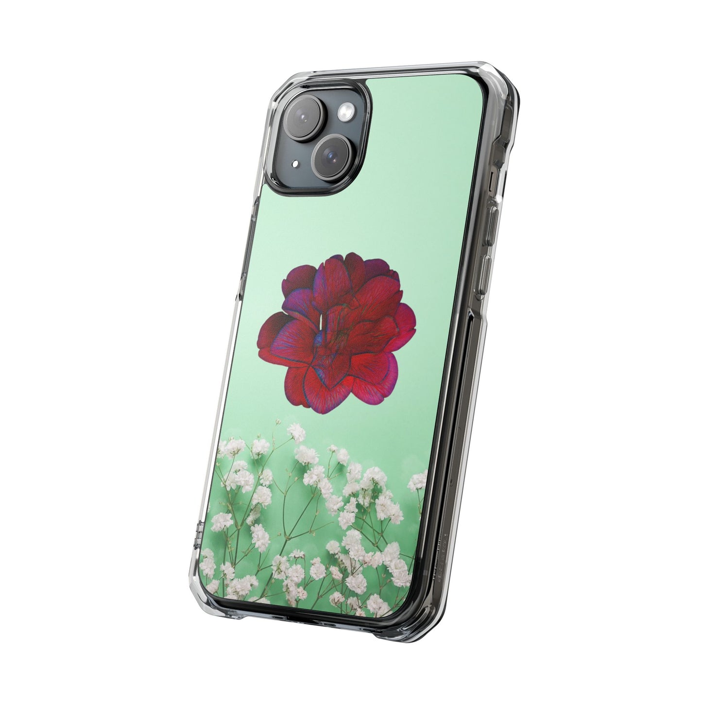 Magnetic Clear Impact Case - Red Beautiful Flower Design