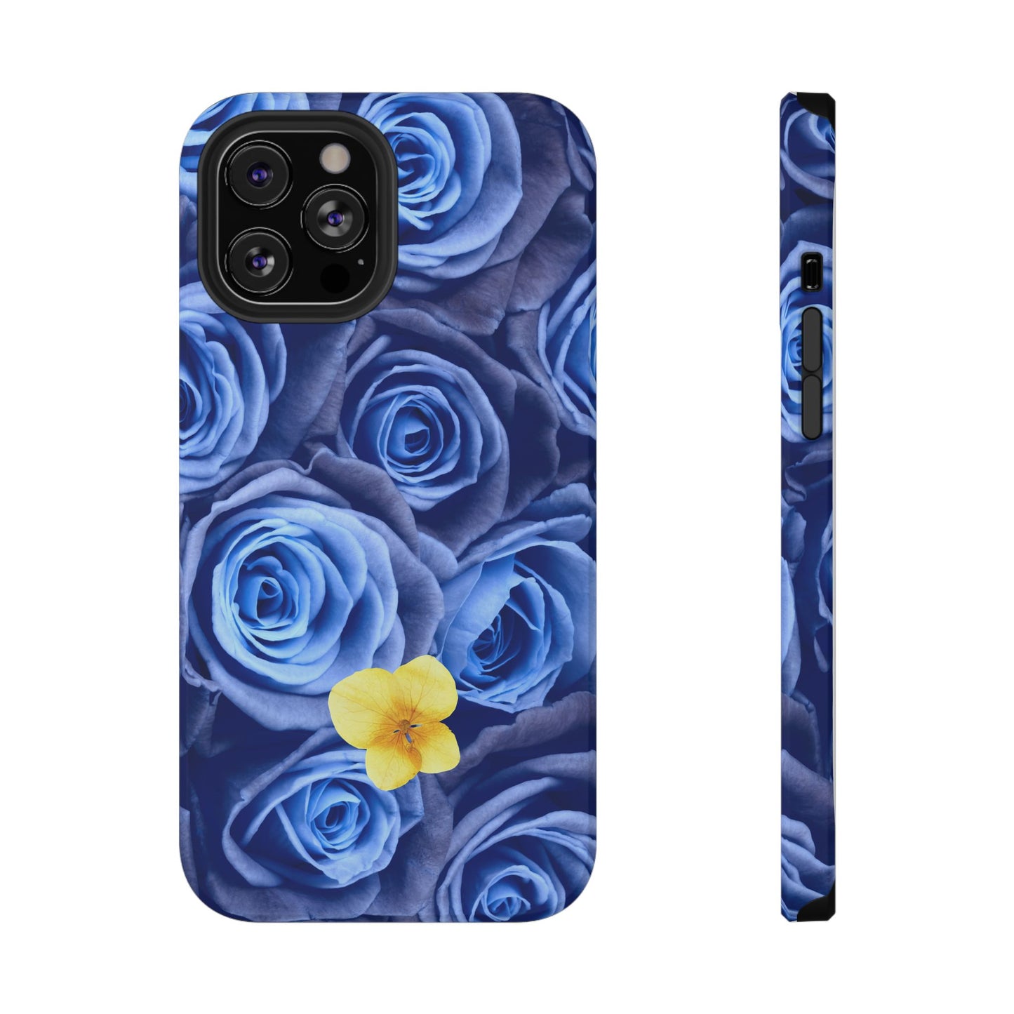 Impact-Resistant Phone Case - Blue Roses & Yellow Flower Design