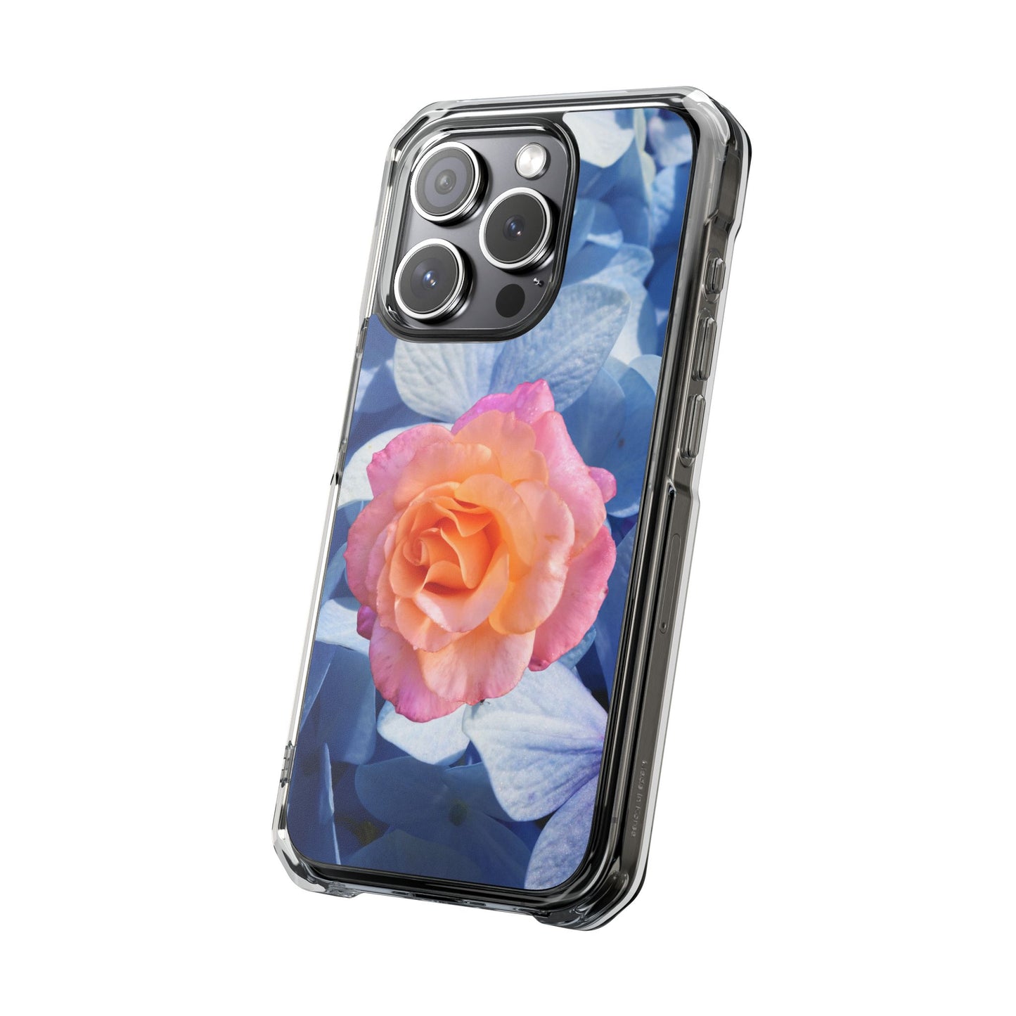 Magnetic Clear Impact Case- Rose on Blue Flowers Background