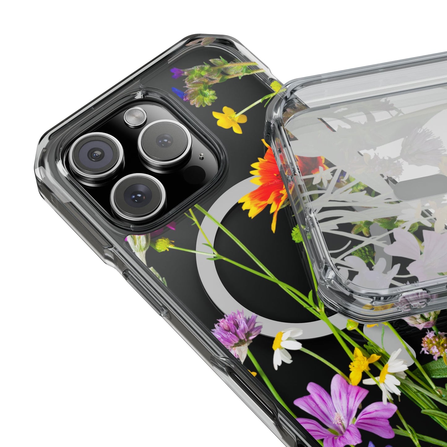 Magnetic Phone Case - Clear Flower Design