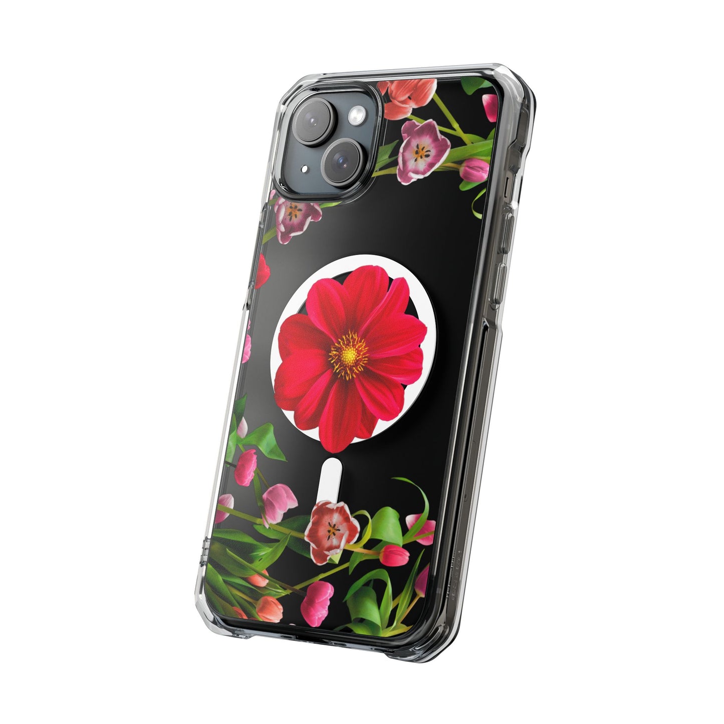 Floral Magnetic Clear Impact Case- Red Flower