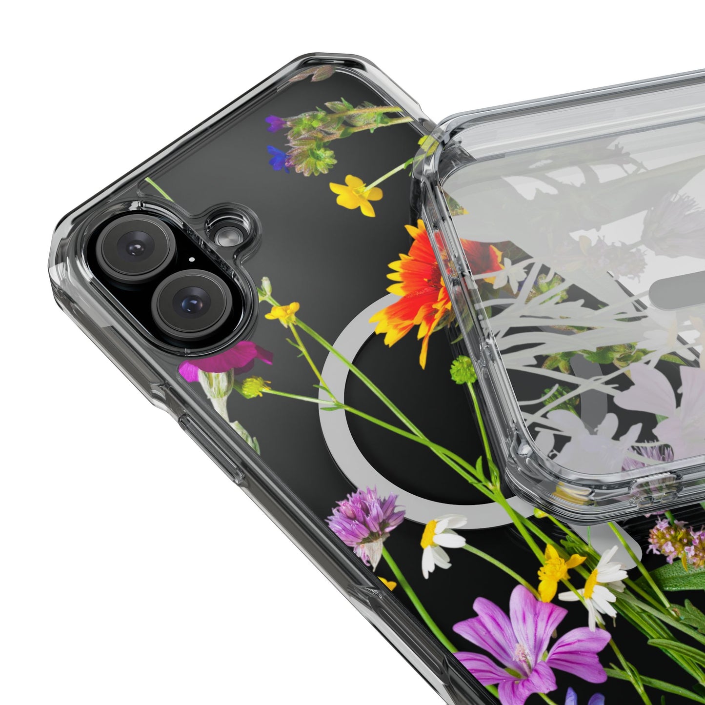 Magnetic Phone Case - Clear Flower Design