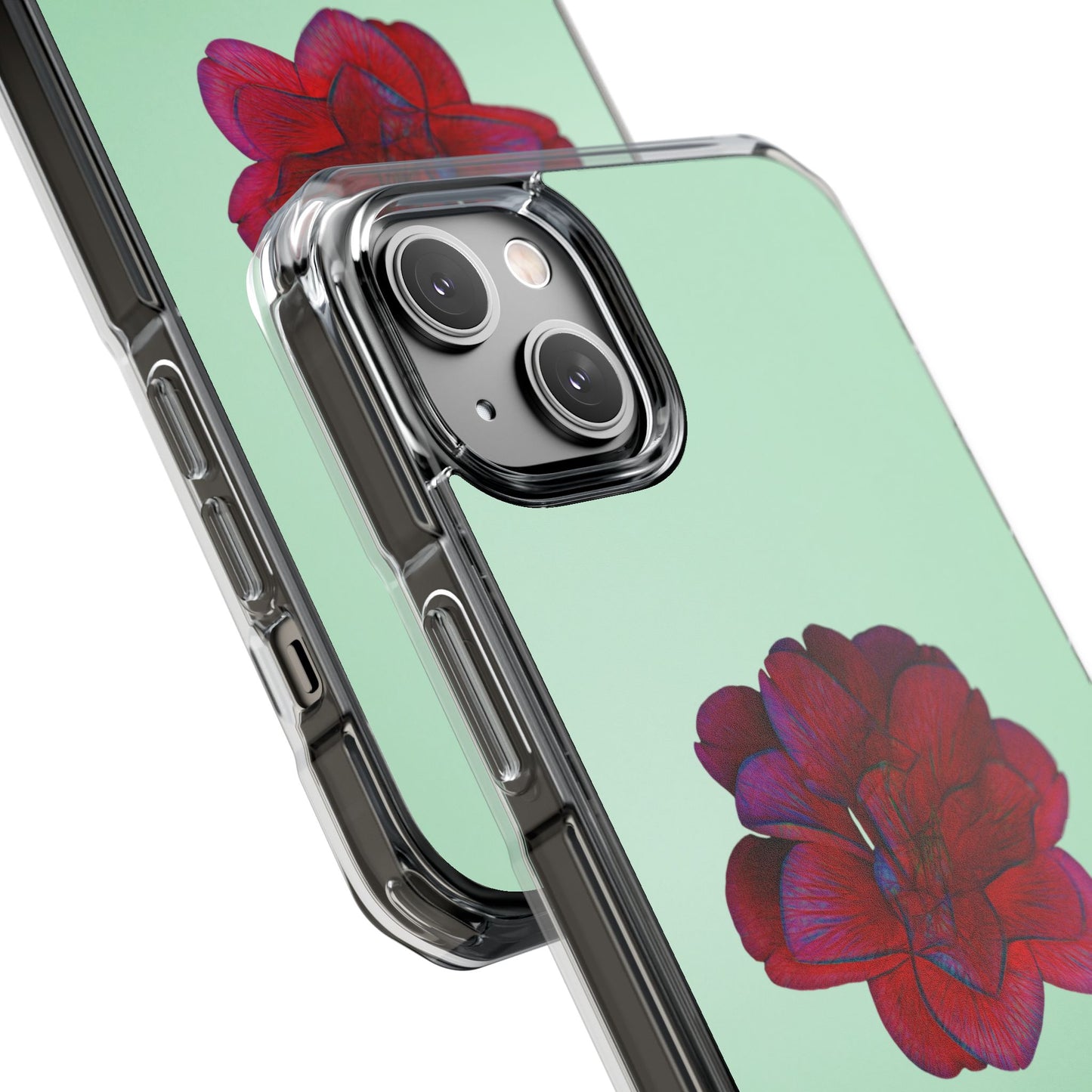 Magnetic Clear Impact Case - Red Beautiful Flower Design