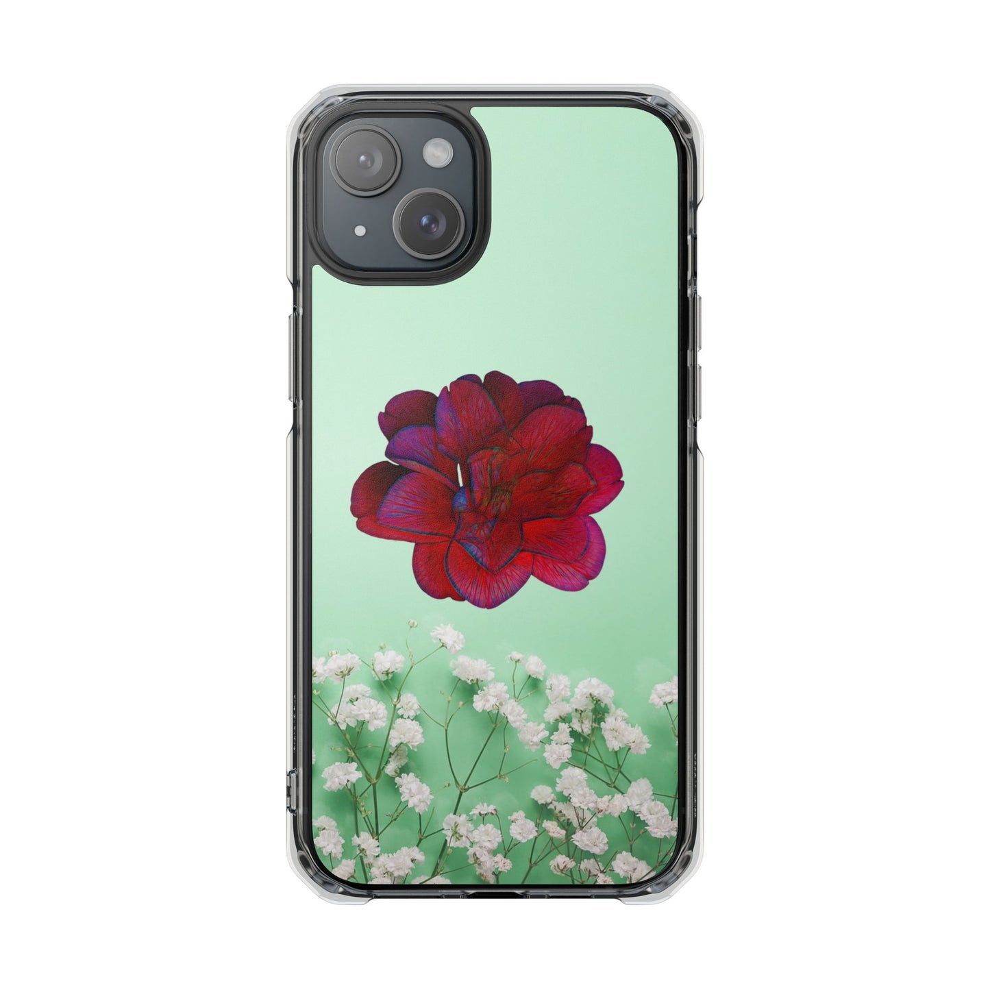 Magnetic Clear Impact Case - Red Beautiful Flower Design