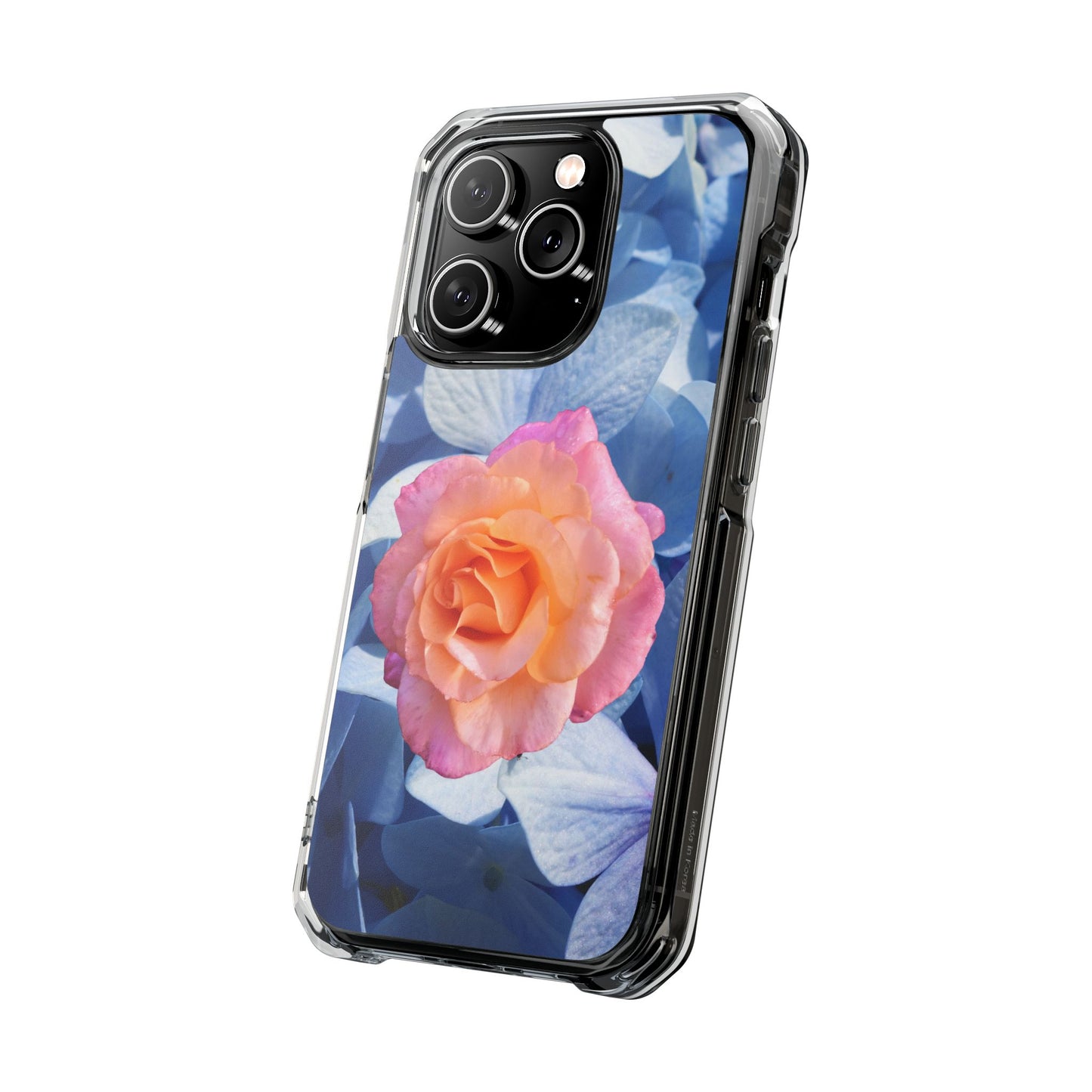 Magnetic Clear Impact Case- Rose on Blue Flowers Background